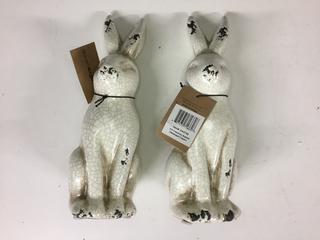 (2) Creative Co-Op 8" Ceramic Rabbits, Distressed Cream.