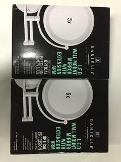 (2) Danielle Creations LED Wall Mount Mirror w/ Extension Arm, 5x Magnification & True Image.