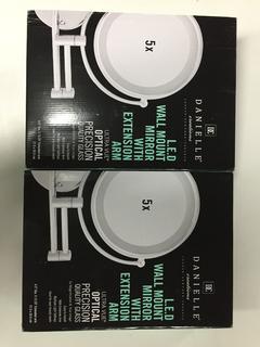 (2) Danielle Creations LED Wall Mount Mirror w/ Extension Arm, 5x Magnification & True Image.