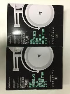 (2) Danielle Creations LED Wall Mount Mirror w/ Extension Arm, 5x Magnification & True Image.