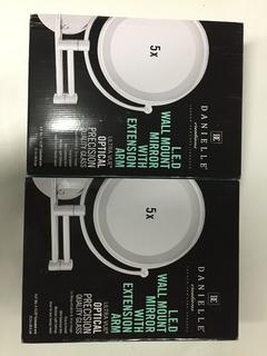 (2) Danielle Creations LED Wall Mount Mirror w/ Extension Arm, 5x Magnification & True Image.