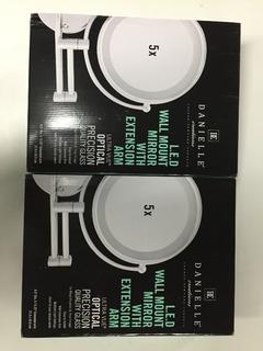 (2) Danielle Creations LED Wall Mount Mirror w/ Extension Arm, 5x Magnification & True Image.