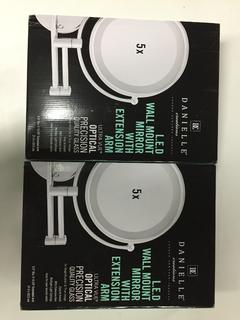 (2) Danielle Creations LED Wall Mount Mirror w/ Extension Arm, 5x Magnification & True Image.