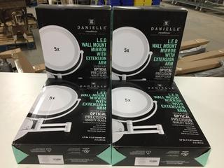 (4) Danielle Creations LED Wall Mount Mirror w/ Extension Arm, 5x Magnification & True Image.