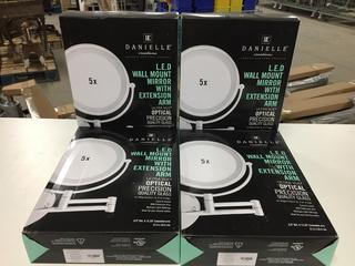 (4) Danielle Creations LED Wall Mount Mirror w/ Extension Arm, 5x Magnification & True Image.