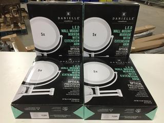 (4) Danielle Creations LED Wall Mount Mirror w/ Extension Arm, 5x Magnification & True Image.