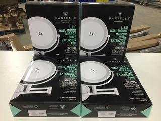 (4) Danielle Creations LED Wall Mount Mirror w/ Extension Arm, 5x Magnification & True Image.