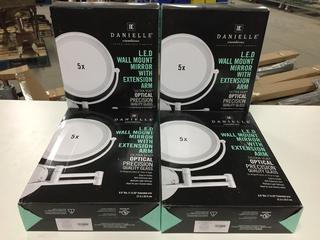 (4) Danielle Creations LED Wall Mount Mirror w/ Extension Arm, 5x Magnification & True Image.