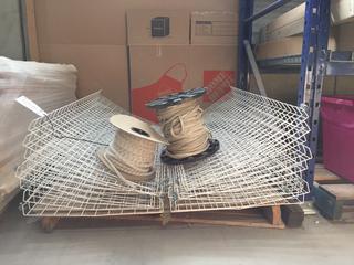 Quantity of Metal Cage Protectors for Fluorescent Lights & (2) Rolls of Fabric/Plastic Strapping.