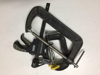 (2) C-Clamps and (1) 6" Quick Ratchet Bar Clamp.