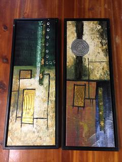 (2) Textured Abstract Paintings. 14" x 37 1/2".