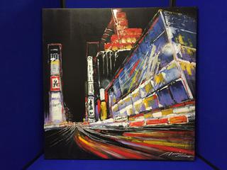 (2) Abstract Night City Paintings. 27 1/2"  27 3/4".