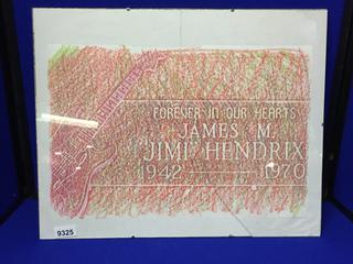 Forever In Our Hearts Jimi Hendrix Framed Poster. *Crack In Glass. 19 1/2" x 16".