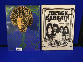Black Sabbath & Jimi Hendrix Metal Signs 8 1/2" x 12".