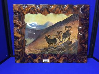 Sheep Print On Wood. 15" x 19".