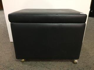 Pleather Rolling Ottoman w/ Record Holders. 24" L x 16" W x 19" H.