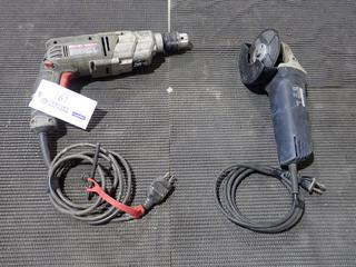 Porter Cable PC650HD 1/2in 120V Hammer Drill C/w Mastercraft 4 1/2in 120V Angle Grinder