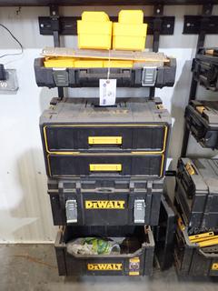 25 1/2in(L) X 60in (H) Dewalt Tough System Wall Mounted Workshop Racking System C/w Dewalt Storage Totes, Toolboxes And Contents