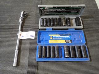 Gray Model 8798F 1/2in Dr Reversible Ratchet Wrench C/w (2) Incomplete Powerfist 1/2in Dr Deep Impact Socket Sets
