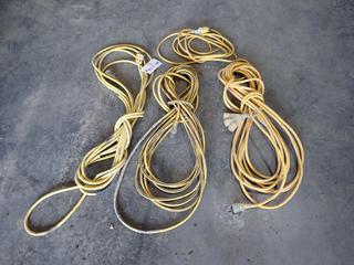 Qty Of (3) Extension Cords C/w (1) Extension Cord w/ 3-Prong Outlet