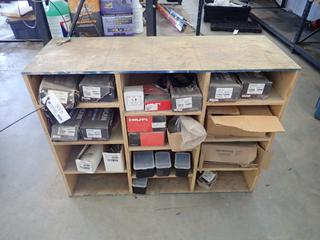 45in X 17in X 33in Plywood Shelving Unit C/w Qty Of Assorted Hilti And Ucan Wedge Anchors, Fasteners And Screws