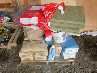 Qty Of Quickrete Concrete Mix, Dayton Levelayer Floor Underlayment, Rockwool Comfortboard, Assorted Concrete Tools And Supplies, PVC Elbows, Fittings And Adapter