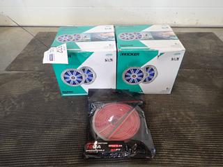 Qty Of (4) Kicker KM60 6 1/2in Coaxial Marine Speakers C/w 25ft Bullz Audio Platinum 10Ga Speaker Cable *Unused*