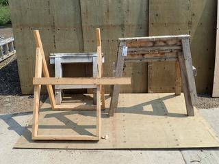 Qty Of (3) 3ft X 3ft Sawhorses C/w (2) 3ft X 2ft Folding Sawhorses