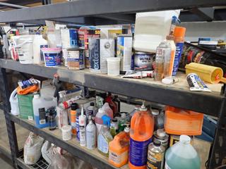 Qty Of Opened Primers, Sealants, Paints, Spackling And Misc Supplies *Note: Some Unused, Shelving Not Included*