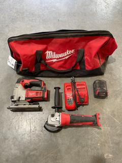 Milwaukee 18V Jigsaw C/w Milwaukee 18V 4 1/2in Cut-Off/Grinder, M12/M18 Charger, (1) 18V Battery And Tool Bag