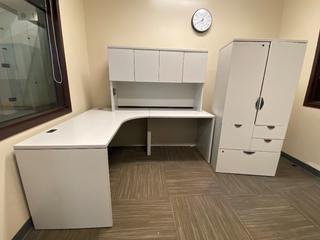 L-Shaped Work Station (60"x 72"x 64") c/w Upper Cabinets & Storage/File Cabinet (30"x 20"x 64-1/2").