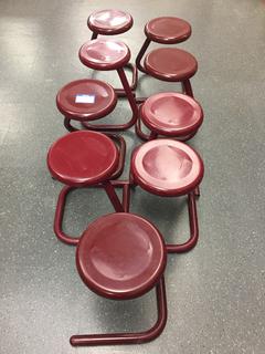 (9) Burgundy Metal Stools, 18".
