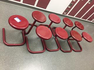 (9) Burgundy Metal Stools, 18".
