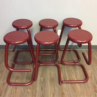 (6) Burgundy Metal Stools, 28".
