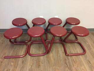 (6) Burgundy Metal Stools, 28".
