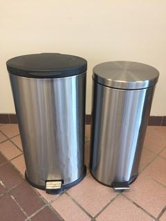 (2) Stainless Steel Step-On Trash Cans.