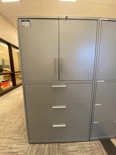 Grey Metal 2-Door, 3-Drawer Storage/File Cabinet, 36"x 18"x 65-1/2".