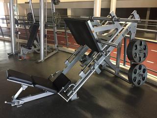 Hammer Strength Model HSLLP Plate Loaded Linear Leg Press c/w Assorted Weight Plates. S/N HSLLP0-808012.