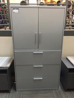 Grey Metal 2-Door, 3-Drawer Storage/File Cabinet, 36"x 18"x 65-1/2".