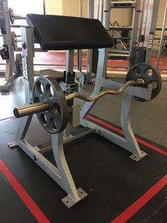 Hammer Strength Model FWAC Seated Arm Curl c/w Bar & (2) 25lb Weight Plates. S/N 5774
