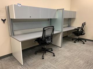 2-Desk Work Station c/w Upper Cabinets & Divider, (Each Station Measures 72"x 30"x 65-1/2").