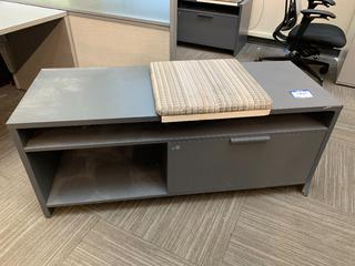 Grey Bench c/w Locking Drawer & Cushion, 54"x 20"x 22-1/2".