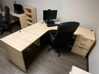 L-Shaped Work Station c/w 3-Drawers, 71"x 71"x 28-1/2" & 2-Drawer File Cabinet, 30"x 18"x 29".