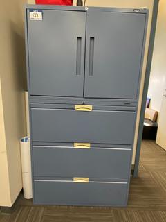 Blue Metal 2-Door, 3-Drawer Storage/File Cabinet (36"x 18"x 68") & 3-Drawer File Cabinet (16"x 23-1/2"x 28").