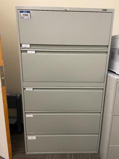 Grey Metal 5-Drawer File Cabinet, 36"x 18"x 65-1/4".