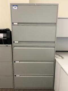 Grey Metal 5-Drawer File Cabinet, 36"x 18"x 72".