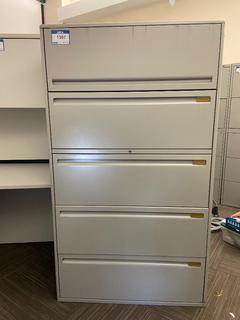 Grey Metal 5-Drawer File Cabinet, 36"x 18"x 63".