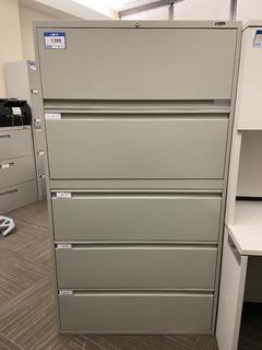 Grey Metal 5-Drawer File Cabinet, 36"x 18"x 65-1/2".