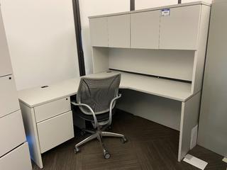 L-Shaped Work Station c/w Upper Cabinets & Drawers, 65"x 65"x 65" .
