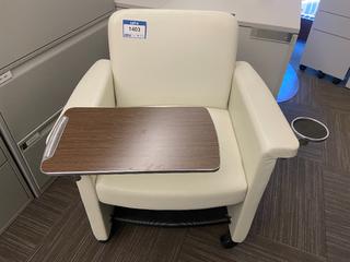 White Rolling Chair c/w Tray & Cup Holder.